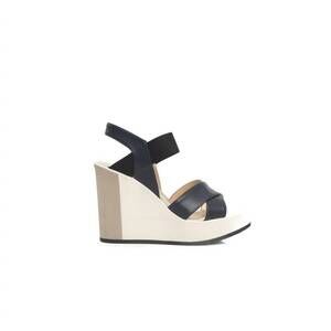 NEW CERRUTI 1881 women's calfskin wedge sandal in blue